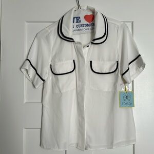 CeCe - White Blouse with Piping Size Small